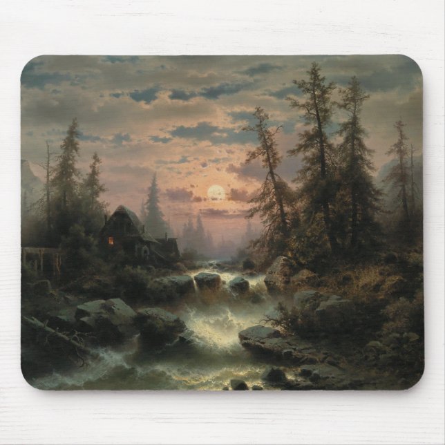 Mountain Stream in the Moonlight – Albert Rieger Mouse Mat (Front)