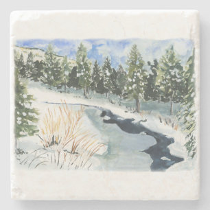 mountain stream in winter on a coaster