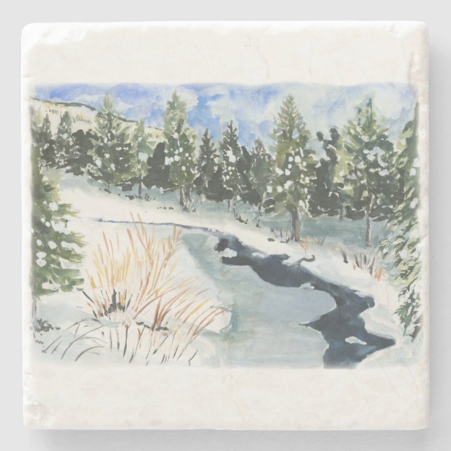 mountain stream in winter on a coaster (Front)