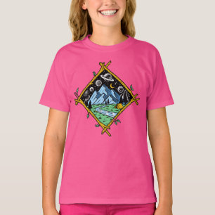 Mountain Stream Tent Camping Night Stars Planets T-Shirt