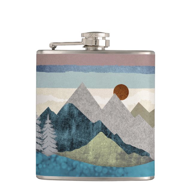 Mountain Striped Sky Hip Flask (Front)
