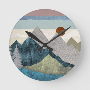 Mountain Striped Sky Round Clock