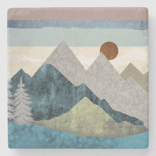 Mountain Striped Sky Stone Coaster