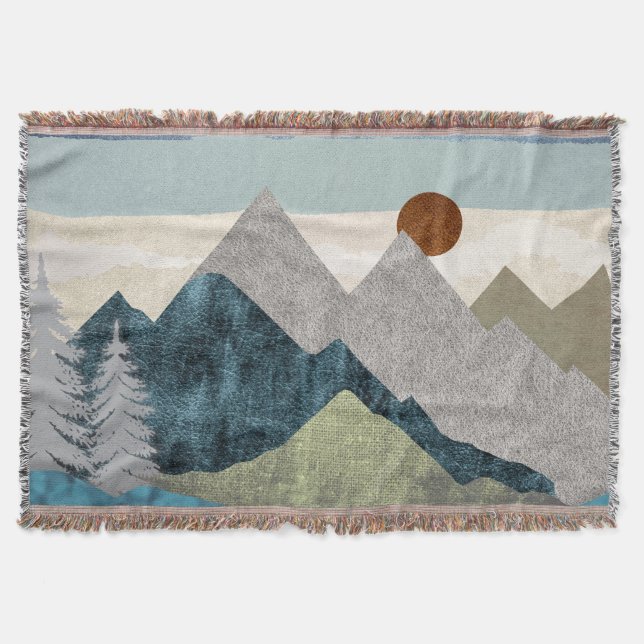 Mountain Striped Sky Throw Blanket (Front)