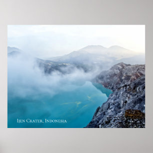 Mountain Sulphur Crater Blue Pond Fog Mist Poster