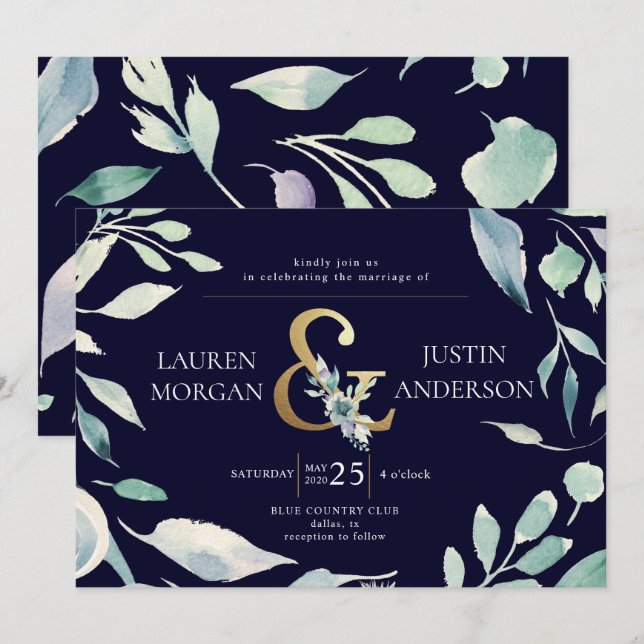 mountain summer floral gold ampersand Wedding Invitation (Front/Back)