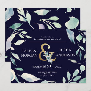 mountain summer floral gold ampersand Wedding Invitation