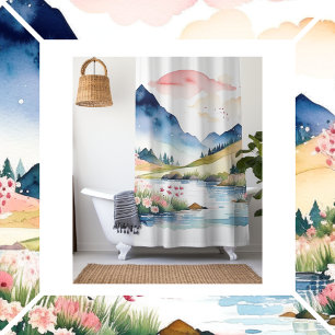 Mountain Summer Watercolor Shower Curtain