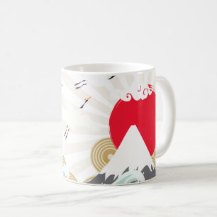 mountain sun japanese illustration coffee mug