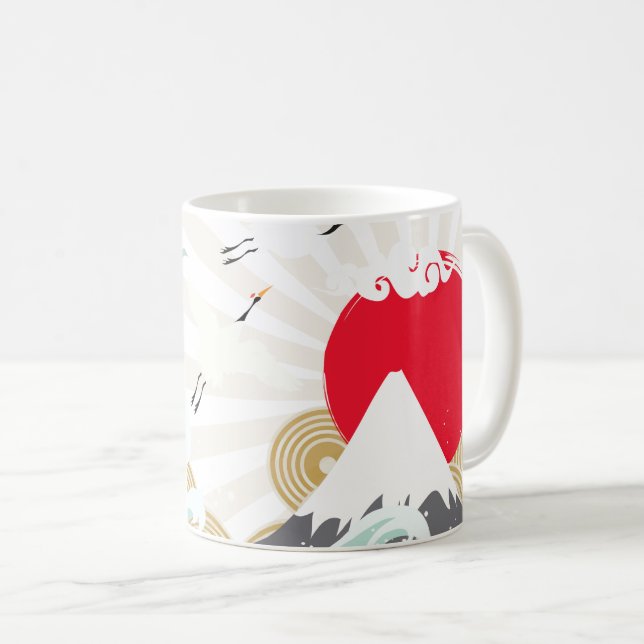 mountain sun japanese illustration coffee mug (Front Right)