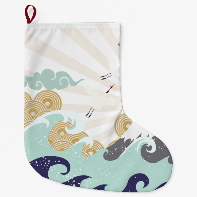 mountain sun japanese illustration large christmas stocking (Front)