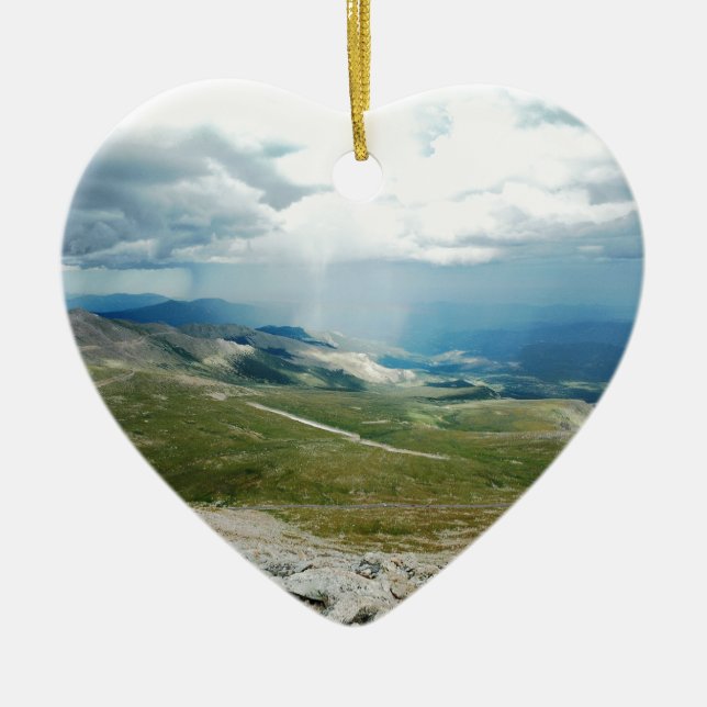 Mountain Sun Rays Ceramic Tree Decoration (Front)