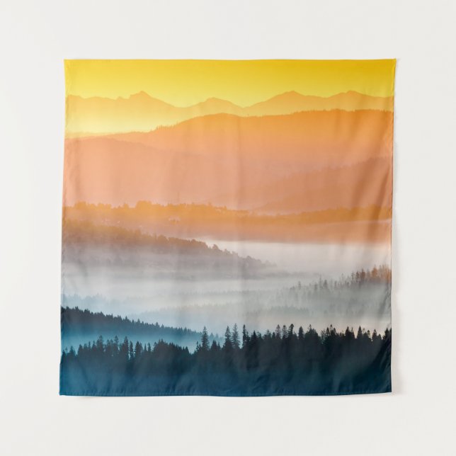 Mountain Sunrise: Breathtaking Landscape Tapestry (Front)