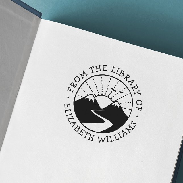 Mountain sunrise from the library of book add name self-inking stamp (Creator Uploaded)