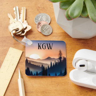 Mountain Sunrise Monogram Key Ring