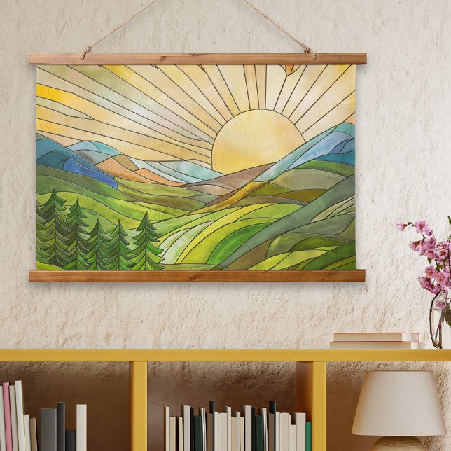 Mountain Sunrise Mosaic Digital Art Hanging Tapestry (Creator Uploaded)