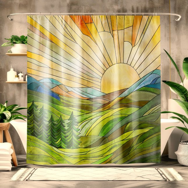 Mountain Sunrise Mosaic Digital Art Shower Curtain (Creator Uploaded)