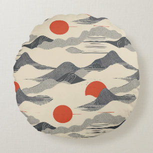 Mountain Sunrise Pattern Round Cushion