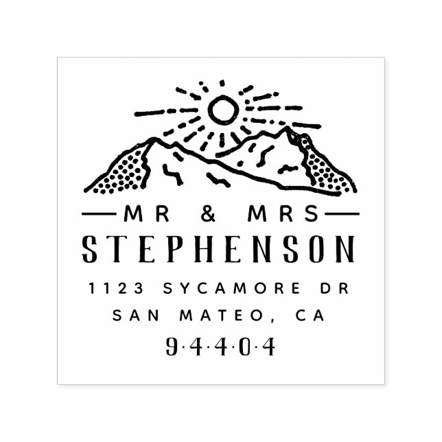 Mountain Sunrise Rustic Couple Return Address Self-inking Stamp (Design)