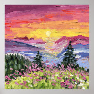 Mountain Sunrise With Wildflowers Poster