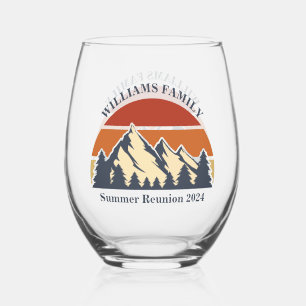 Mountain Sunset Cabin Customisable Family Reunion Stemless Wine Glass