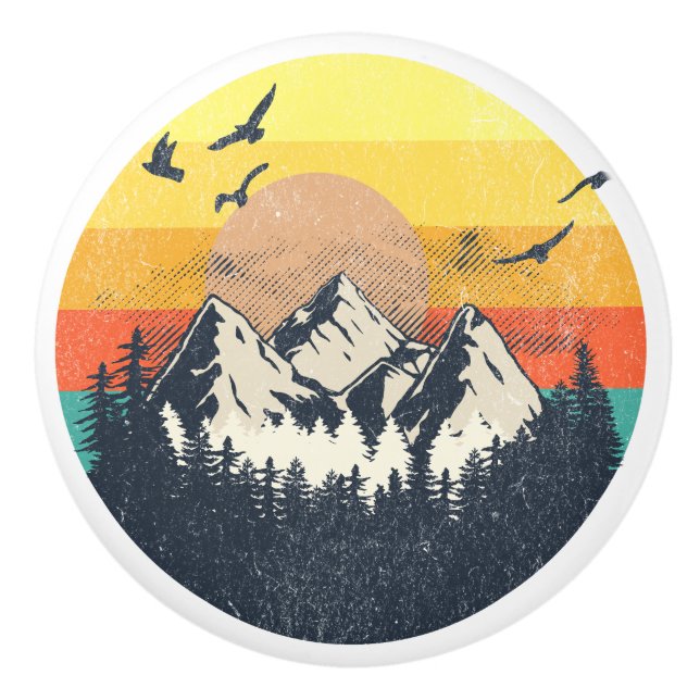 Mountain sunset ceramic knob (Front)