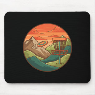 Mountain Sunset Disc Golf Basket Flying Disc Scene Mouse Mat