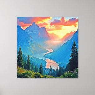 Mountain Sunset: Golden Valley Peace Art Canvas Print