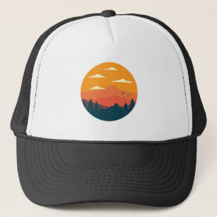Mountain sunset illustration trucker hat