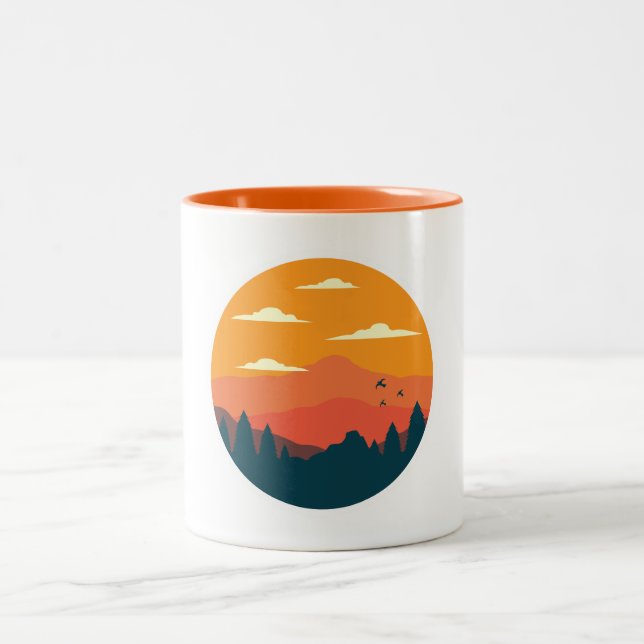 Mountain sunset illustration Two-Tone coffee mug (Center)