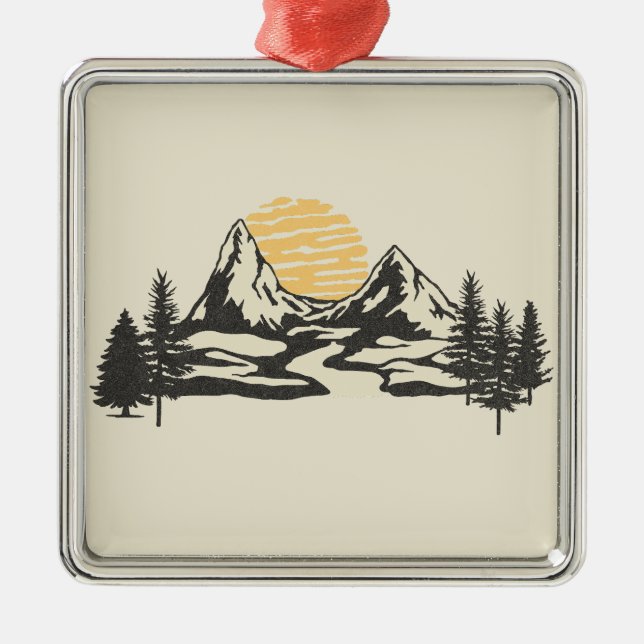 Mountain sunset metal tree decoration (Front)