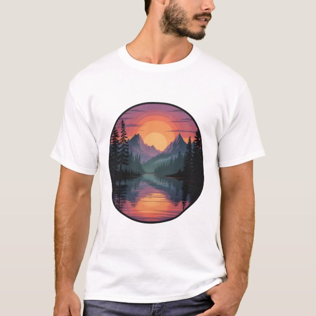 Mountain Sunset Nature Scene T‑Shirt design T-Shirt (Front)