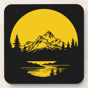 Mountain Sunset Outdoors Nature Silhouette Coaster
