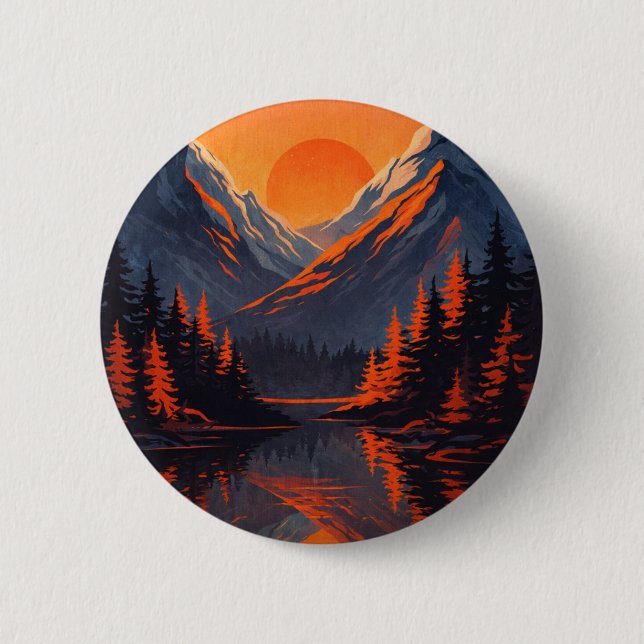 Mountain Sunset Reflection Fiery Orange Sky  6 Cm Round Badge (Front)
