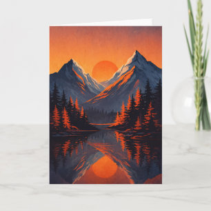 Mountain Sunset Reflection Fiery Orange Sky Card
