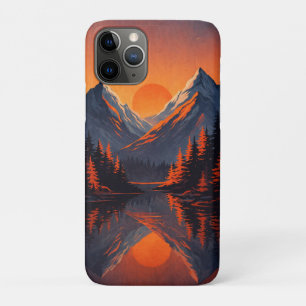 Mountain Sunset Reflection Fiery Orange Sky  iPhone 11 Pro Case