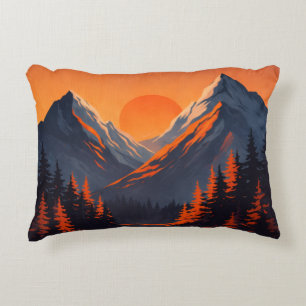 Mountain Sunset Reflection Fiery Orange Sky Decorative Cushion