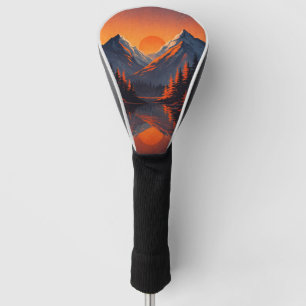 Mountain Sunset Reflection Fiery Orange Sky  Golf Head Cover