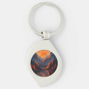 Mountain Sunset Reflection Fiery Orange Sky  Key Ring