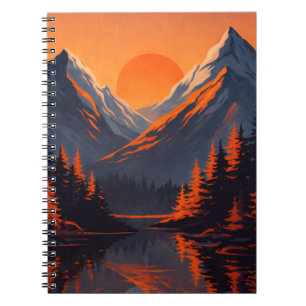 Mountain Sunset Reflection Fiery Orange Sky  Notebook