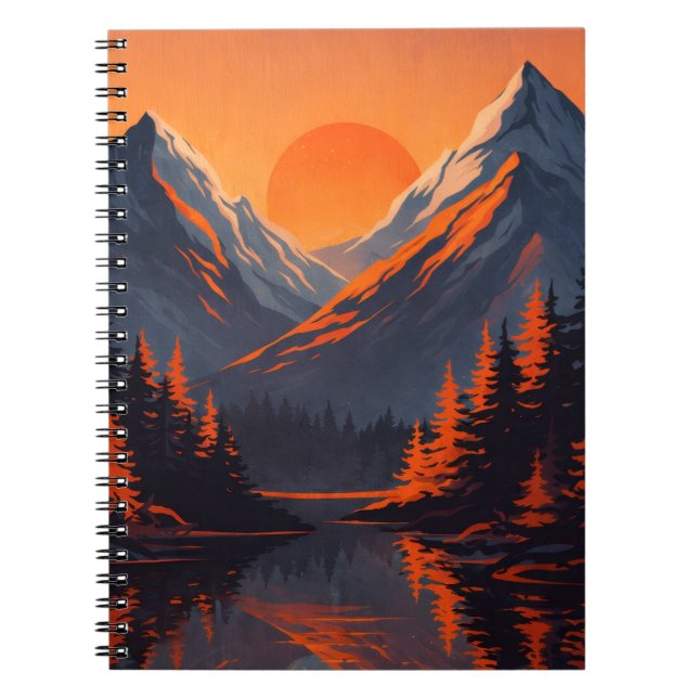 Mountain Sunset Reflection Fiery Orange Sky  Notebook (Front)