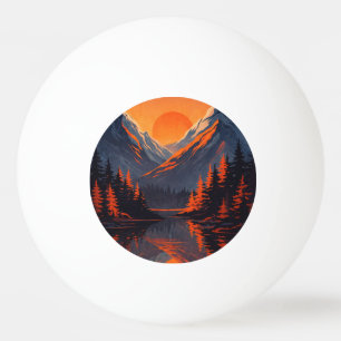 Mountain Sunset Reflection Fiery Orange Sky Ping Pong Ball