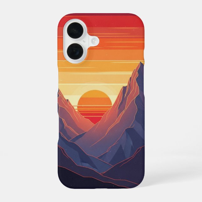 Mountain Sunset Retro Vintage Art iPhone 16 Case (Back)
