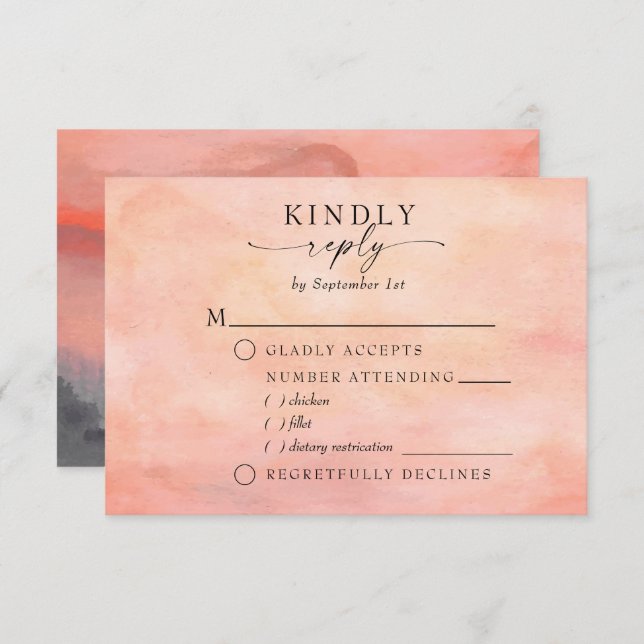 Mountain Sunset Rustic Watercolor Meal Choice RSVP Card (Front/Back)