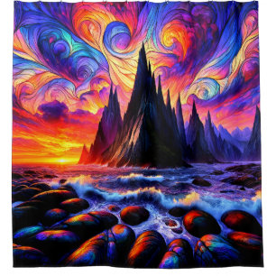Mountain Sunset Scene Shower Curtain