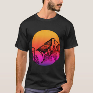 Mountain Sunset Silhouette Pencil Art T-Shirt