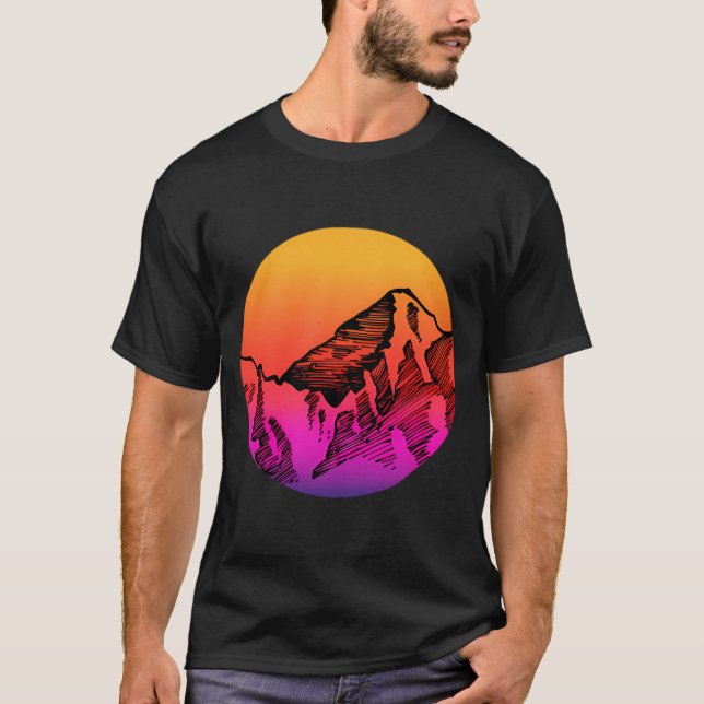 Mountain Sunset Silhouette Pencil Art  T-Shirt (Front)