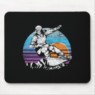 Mountain Sunset Snowboarding Winter Sports Retro S Mouse Mat
