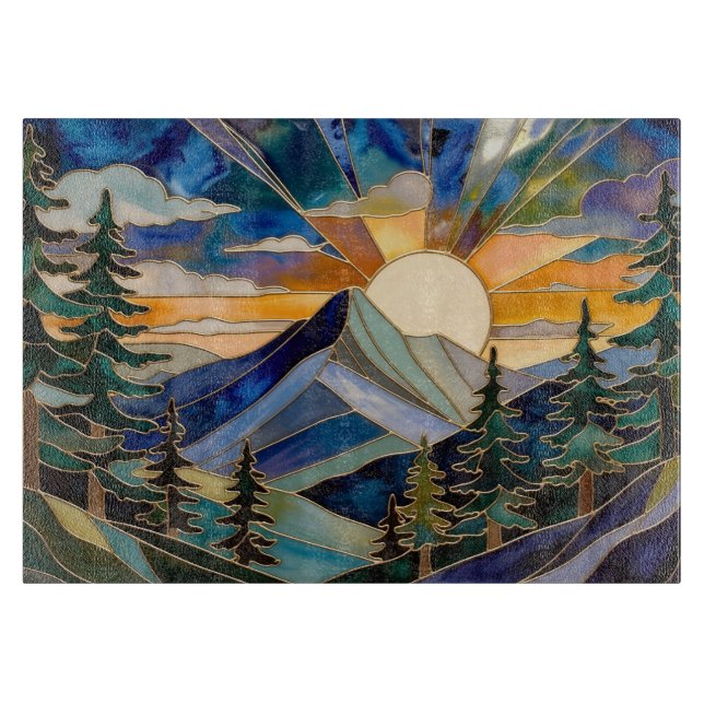 Mountain Sunset Stained Glass Cutting Board (Front)