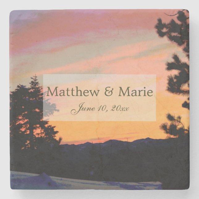 Mountain Sunset Stone Coaster (Front)